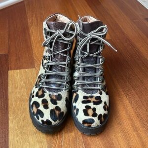 Free People calf hair leopard print combat boots size 39